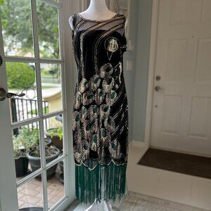 Babeyond Black Sequin Peacock Fringed Dress